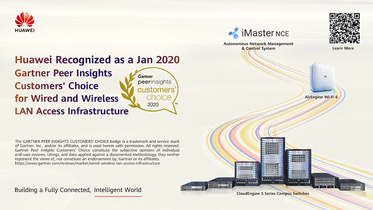 หัวเว่ยคว้ารางวัล 2563 Gartner Peer Insights Customers’ Choice ในฐานะผู้ให้บริการโครงสร้างพื้นฐานระบบเครือข่ายทั้งแบบมีสายและแบบไร้สาย